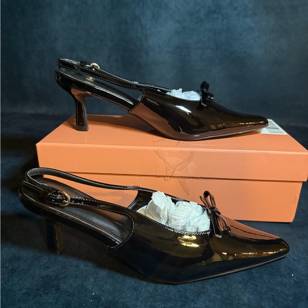 Elegant Black Patent Leather Slingback Heels